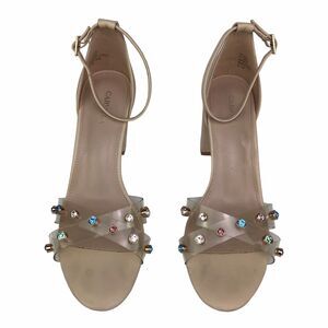 Carvela Nude Gemstone Block Heels Women's 40.5 (9.5-10) Wedding Special Occasion